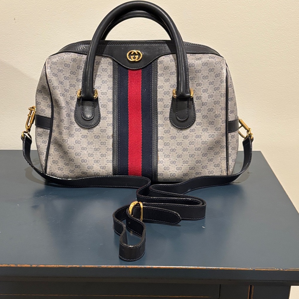 Vintage Gucci Monogram Speedy Boston Bag Blue